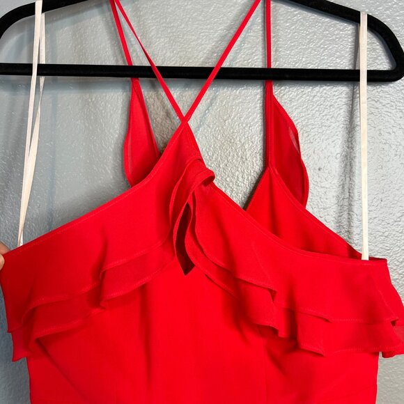 BCBGeneration Red Halter Dress‎ Size 8 Layered Ruffle High Low NEW - Picture 5 of 12